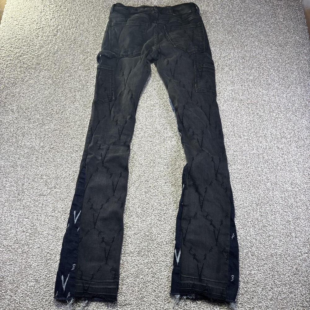 Valabasas Jeans Mens 29x34 Black Dark Wash Skinny Fit Logo Denim Distressed - Picture 7 of 12